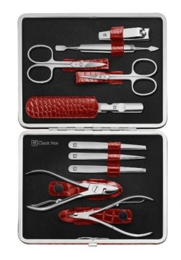 Zestaw do manicure Zwilling Classic Inox - skórzane etui, 10 elementów - Czerwony