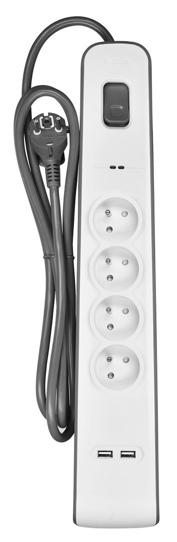 Listwa zasilająca Belkin Power Surge 4-PORT + 2xUSB-A 2.4A 525J 2m Grey/White