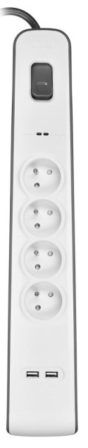 Listwa zasilająca Belkin Power Surge 4-PORT + 2xUSB-A 2.4A 525J 2m Grey/White