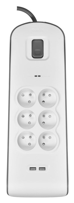 Listwa zasilająca Belkin Power Surge 6-PORT + 2xUSB-A 2.4A 650J 2m Grey/White