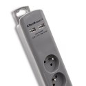 QOLTEC LISTWA ZASILAJĄCA ANTYPRZEPIĘCIOWA | 6 GNIAZD | 2 X USB | 1.8M | SZARA