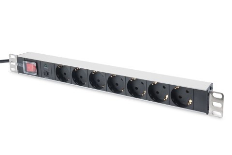 Listwa zasilająca PDU 19" Rack, 7x schuko, 2.0m, 1x unischuko, 16A, wł./wył., zab. przeciążeniowe