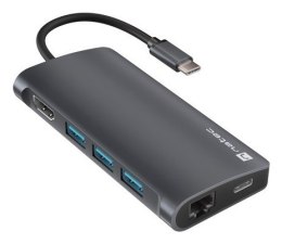 MULTIPORT ADAPTER NATEC FOWLER 2 V2 USB-C 8W1 HUB ->USB 3.0 3X, HDMI 4K, USB-C, RJ45, SD, MICRO SD