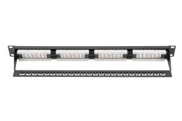 Digitus Panel krosowy (patch panel) 19'' 24x RJ45, LSA pion, kat.6, nieekranowany, 1U, czarny, prowadnica kabli, pola opisowe