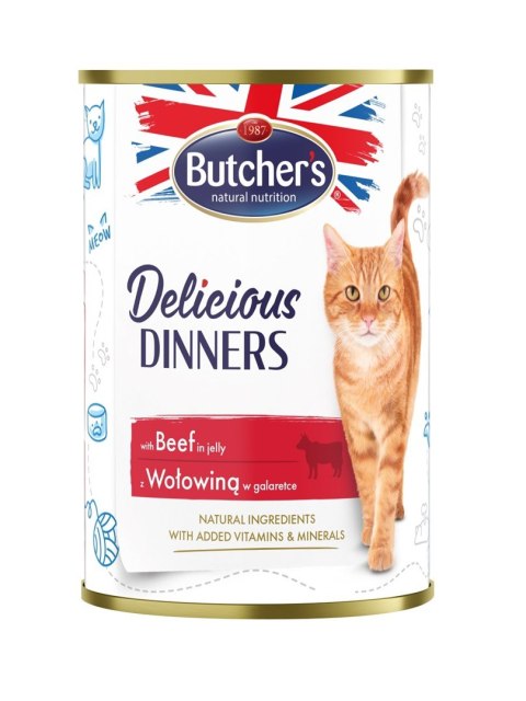 BUTCHER'S Delicious Dinners Kawałki z wołowiną w galaretce - mokra karma dla kota - 400 g