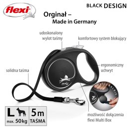 Smycz flexi automatyczna Black Design L taśma 5 m - dla psa do 50 kg, kolor srebrny