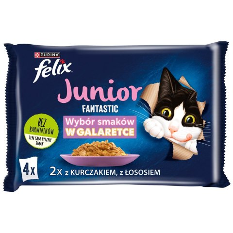 FELIX Fantastic Junior Kurczak, Łosoś - mokra karma dla kociąt - 4x85g