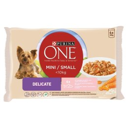 PURINA One Mini Delicate z łososiem, ryżem i marchewką - mokra karma dla psa - 4x 100g